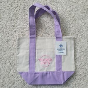 NWT - Trader Joe's Pastel Purple, Pink, and Cream Mini Canvas Tote Bag